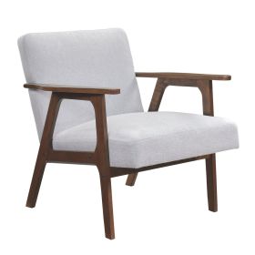Modern Home Furniture Gray Fabric Upholstery 1pc Accent Chair Brown Finish Solid Rubberwood Contemporary Cushion Seat