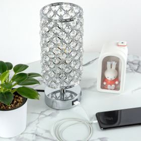 Crystal Bedside Table Lamp with 3-Way Dimmable, Touch Control Nightstand Lamps with 2 USB Ports