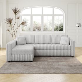 106.3" Soft Rabbit Plush L-shaped 4-Person Sofa. Comfortable & Stylish. Matches Bedroom & Living Room. Light gray. Modern plush furniture. Modula