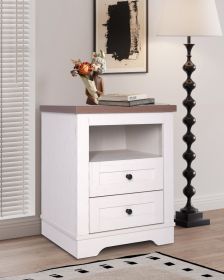 Farmhouse Nightstand , End Table, Side Table with 2 Drawers Storage Cabinet for Bedroom, Living Room, Farmhouse Design, Wood Rustic, Antique Whit