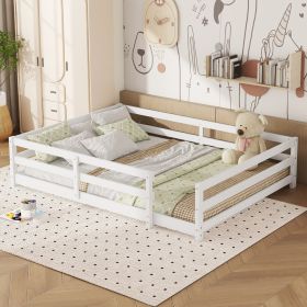 Full Size Floor Bed, Montessori Floor Bed with Fence, Kids Montessori Bed Full Size, Wood Montessori Floor Bed for Kids, Girls, Boys (WHITE)
