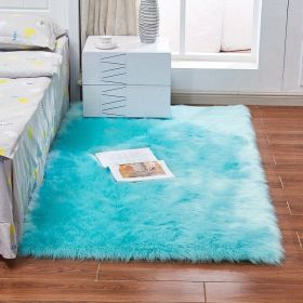 1pc Fluffy Imitation Wool Area Rug, Suede Fleece Bottom Long Imitation Wool Rug, Acrylic 80% Polyester 20%, 2.36inch Long Wool (Color: Light blue, size: 35.43*59.06inch)