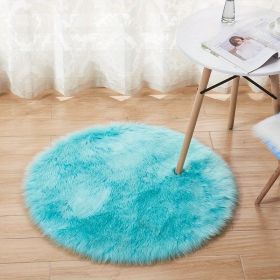 1pc Fluffy Imitation Wool Round Area Rug, Suede Fleece Bottom Long Imitation Wool Rug, Acrylic 80% Polyester 20%, 2.36inch Long Wool (Color: Light blue, size: Diameter 23.62inch)