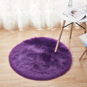 1pc Fluffy Imitation Wool Round Area Rug, Suede Fleece Bottom Long Imitation Wool Rug, Acrylic 80% Polyester 20%, 2.36inch Long Wool (Color: purple, size: Diameter 23.62inch)