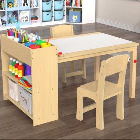 Kids Art Table and Chairs Set Craft Table with Large Storage Shelves Drawing Desk Activity Study Wooden Children's Furniture (Color: as Pic)