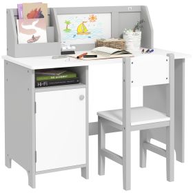 Qaba Toddler Desk and Chair Set, Kids Writing Desk Study Table for Children with Whiteboard, Storage Cabinet, Child Furniture, Art Gifts for Kids (Color: as Pic)