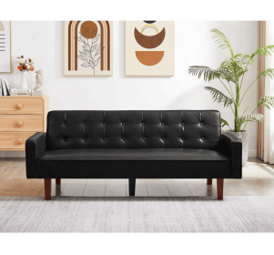 PU Leather Sofa Furniture Adjustable backrest Easily Assembles Loveseat (Color: Black)