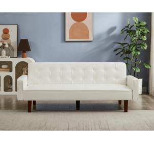 PU Leather Sofa Furniture Adjustable backrest Easily Assembles Loveseat (Color: White)