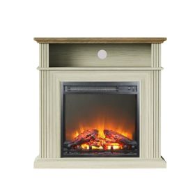 30" Electric Fireplace Remote Control Open Shelf (Color: Cream)