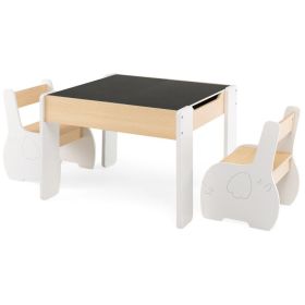 4-in-1 Wooden Activity Kids Table and Chairs with Storage and Detachable Blackboard (Color: White)