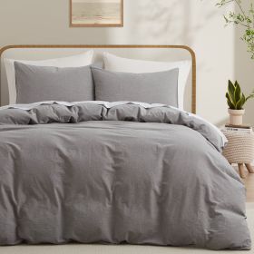 100% Washed Cotton Duvet Cover Set, Durable Fade-Resistant Natural Bedding Set (No Comforter) (Color: light grey, size: Queen)