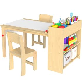 Kids Art Table and Chairs Set Craft Table with Large Storage Shelves Drawing Desk Activity Study Wooden Children's Furniture (Color: As Picture)