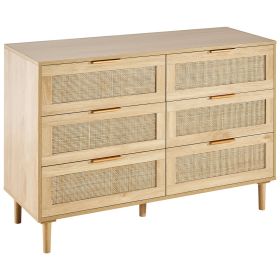 VEVOR 7 Drawer Rattan Dresser, Boho Dresser, Natural Rattan Chest of Drawers with Spacious Storage, for Bedroom, Living Room & Hallway (number of drawers: 6 Draws, Color: Burlywood)