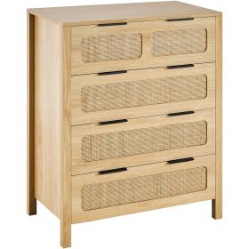VEVOR 7 Drawer Rattan Dresser, Boho Dresser, Natural Rattan Chest of Drawers with Spacious Storage, for Bedroom, Living Room & Hallway (number of drawers: 4 Drawers, Color: Burlywood)